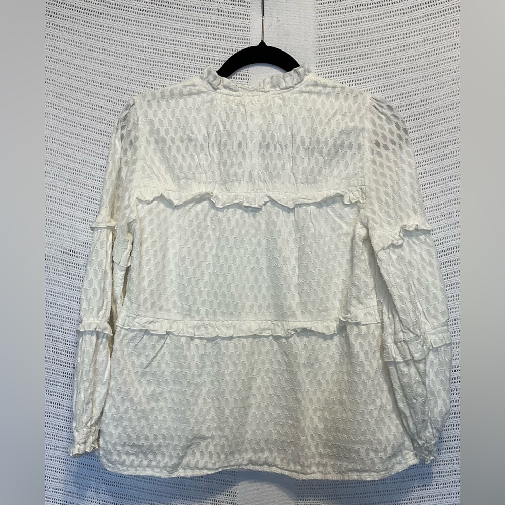 Anthropologie White Relaxed Ruffled Blouse - Picture 2 of 7